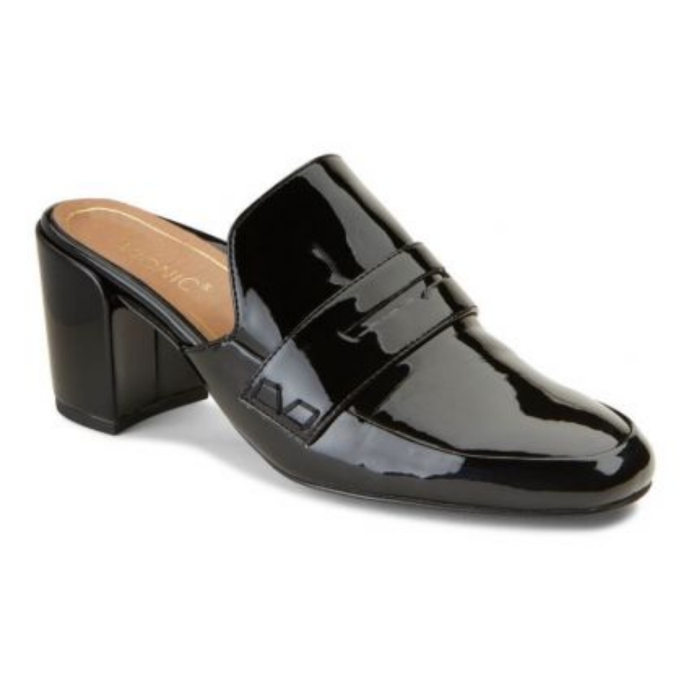 Vionic Black Patent Leather Block Heel Mule